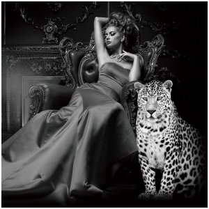 Glasmalerei - Bewachender Leopard - 120x120 cm Glasmalerei - Bewachender Leopard - 120x120 cm