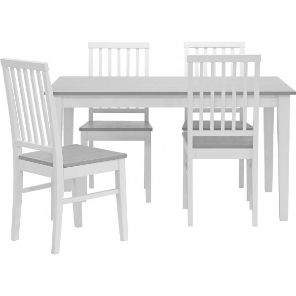 Essgruppe: Fr Esstisch - wei/grau - 140 cm + 4 Fr Sthle - wei/grau