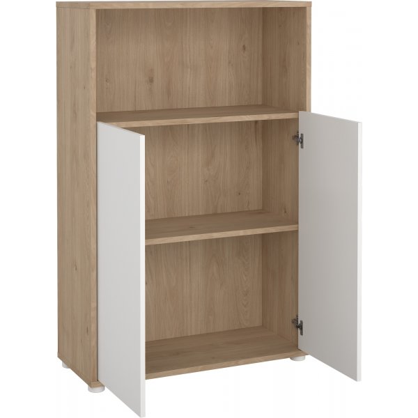 Sign-B�cherregal niedrig mit T�ren - Wei�/Hickory