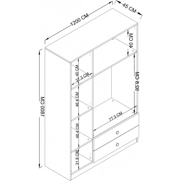 Yaman Kleiderschrank 120 x 45 x 180 cm - Grau