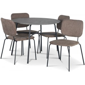 Tufta Essgruppe Ø100 cm Tisch aus Betonimitat + 4 braune Lokrume-Stühle Tufta Essgruppe Ø100 cm Tisch aus Betonimitat + 4 braune Lokrume-Stühle