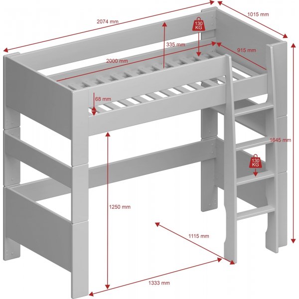 Hochbett fr Kinder 90 x 200 cm - Eiswei