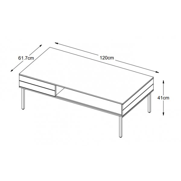 Inez Couchtisch aus braun gelter Eiche mit Aufbewahrungsbox - 120 x 62 cm