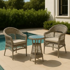 Holmön Outdoor-Gruppe aus künstlichem Rattan; 2 Stühle mit Beistelltisch Holmön Outdoor-Gruppe aus künstlichem Rattan; 2 Stühle mit Beistelltisch
