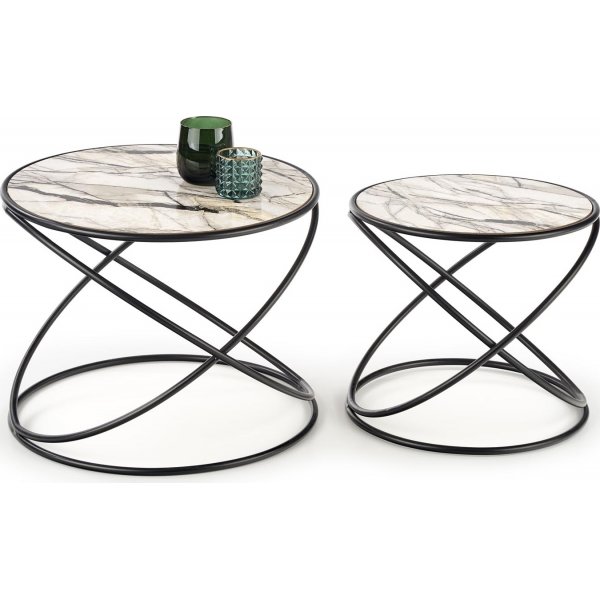 Mille Couchtisch Ø40/50 cm - Weißer Marmor/Schwarz Mille Couchtisch Ø40/50 cm - Weißer Marmor/Schwarz