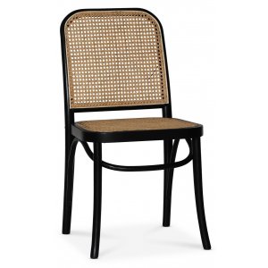 Tone schwarzer Stuhl mit Rückenlehne und Sitz aus Rattan