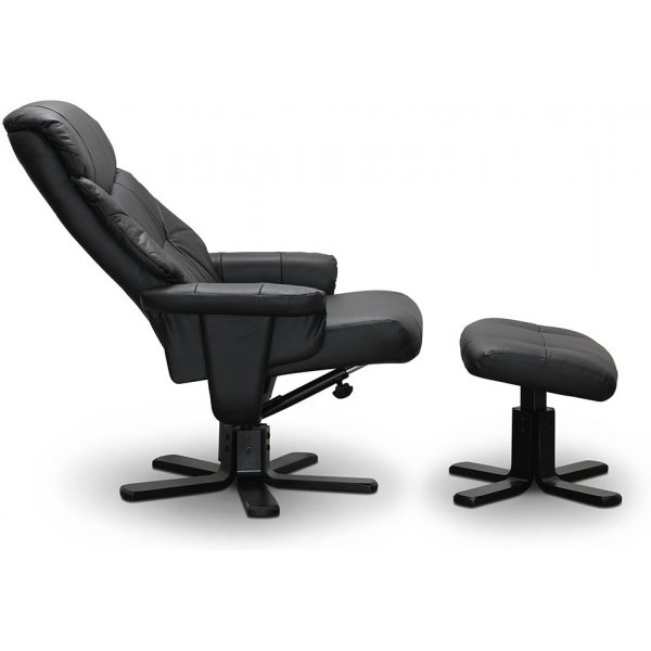 Bremen Drehsessel mit Fuhocker - Schwarzes Leder/PU