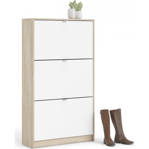 Schuhe tiefer Schuhschrank mit 3 Fächern - Eiche/Weiß Schuhe tiefer Schuhschrank mit 3 Fächern - Eiche/Weiß