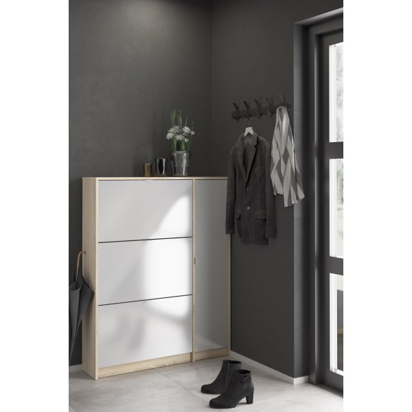 Schuhschrank mit Tür und 3 Fächern - Eiche/Weiß Schuhschrank mit Tür und 3 Fächern - Eiche/Weiß