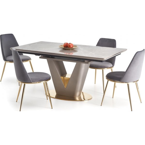 Valentino Esstisch 160-220 x 90 cm - Grauer Marmor/Hellgrau/Gold Valentino Esstisch 160-220 x 90 cm - Grauer Marmor/Hellgrau/Gold