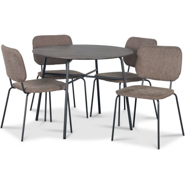 Tufta Essgruppe 100 cm Tisch aus dunklem Holz + 4 Lokrume braune Sthle