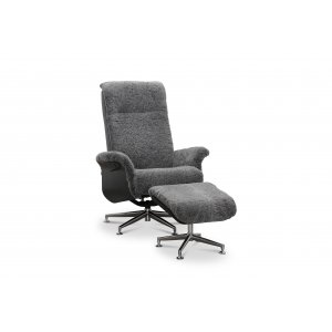 Relaxsessel mit Fußhocker aus echtem Schaffell schwarz/graphitgrau - Ulla Relaxsessel mit Fußhocker aus echtem Schaffell schwarz/graphitgrau - Ulla