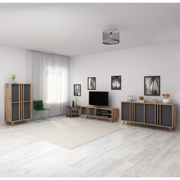 Rilla Medienbank 150 cm - Anthrazit/Eiche