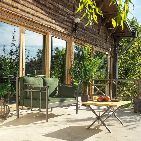 Hampus 2-Sitzer Outdoor-Sofa - Braun/Grün + Fleckentferner für Möbel Hampus 2-Sitzer Outdoor-Sofa - Braun/Grün + Fleckentferner für Möbel