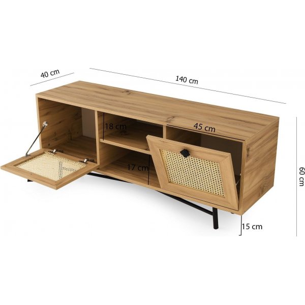 Begonya Medienbank 140 cm - Eiche/schwarz