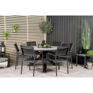 Parma Outdoor-Essgruppe mit 6 Santorini-Sthlen - Schwarz/Grau