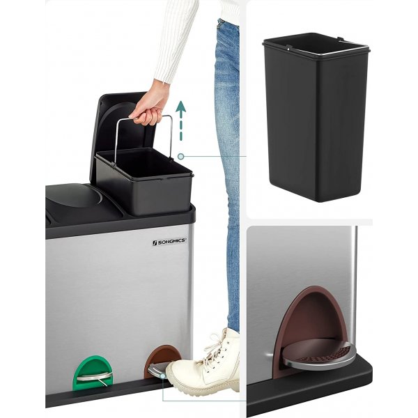 Maiken Abfalleimer 54 l - Silber/schwarz