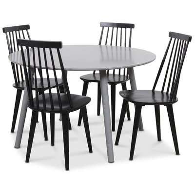 Rosvik Essgruppe grauer, runder Tisch mit 4 schwarzen Dalsland Sprossenstühlen - Grau / schwarz