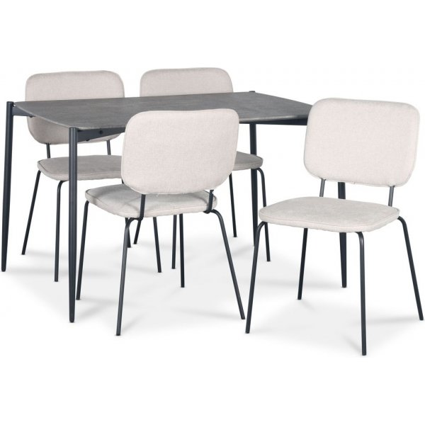Lokrume Essgruppe 120 cm Tisch in Betonimitation mit 4 Lokrume beige Sthlen