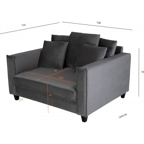 Brandy Lounge Sessel 1,5-Sitzer Sofa - Dunkelgrau (Samt) Brandy Lounge Sessel 1,5-Sitzer Sofa - Dunkelgrau (Samt)