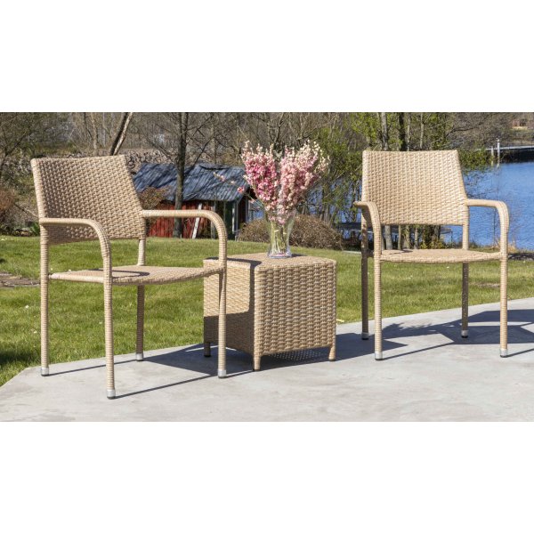 Bobby Gartenmbel-Set mit Tisch (stapelbar) - Synthetisches Rattan natur + Fleckentferner fr Mbel
