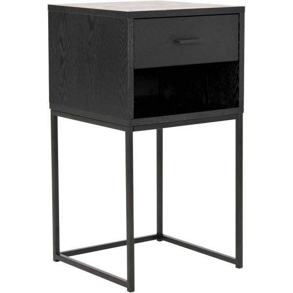 Domino Nachttisch mit Regal - Schwarzes Eschenfurnier Domino Nachttisch mit Regal - Schwarzes Eschenfurnier