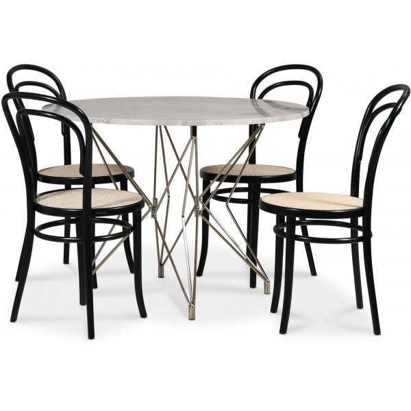 Zoo-Essgruppe 105 cm inkl. 4 Bugholzsthle No14 Classic - Messing / Silbermarmor