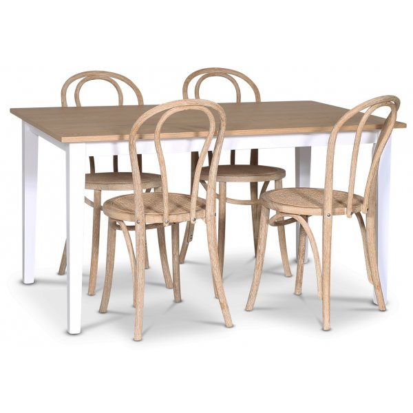 Lebensmittelgruppe Fr; Esstisch 140x90 cm - Eiche wei / gelt mit 4 Danderyd No.18 Sthlen Whitewash