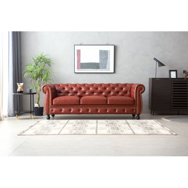 Chesterfield-Sofa, 3-Sitzer, braunes PU - Charles