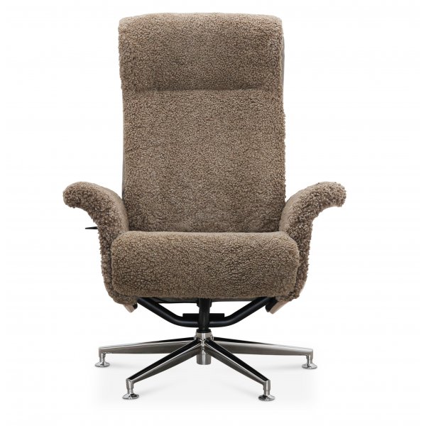 Relaxsessel mit Fuhocker in echtem Schaffell Eiche/Dunkelbeige - Ulla + Fleckentferner fr Mbel