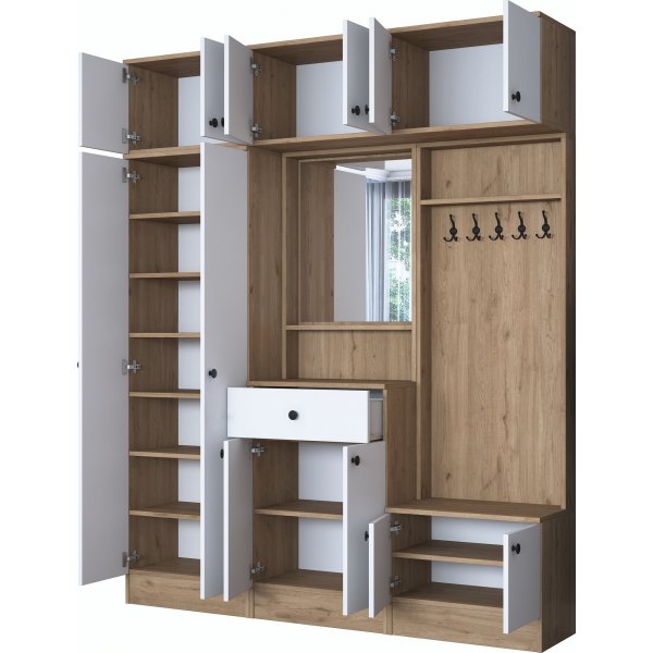 Mendy Flurmbel 180 cm mit Oberschrank - Wei/Walnuss