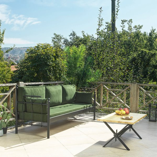 Hampus 3-Sitzer Outdoor-Sofa - Schwarz/Grün + Textilreinigung für Möbel Hampus 3-Sitzer Outdoor-Sofa - Schwarz/Grün + Textilreinigung für Möbel