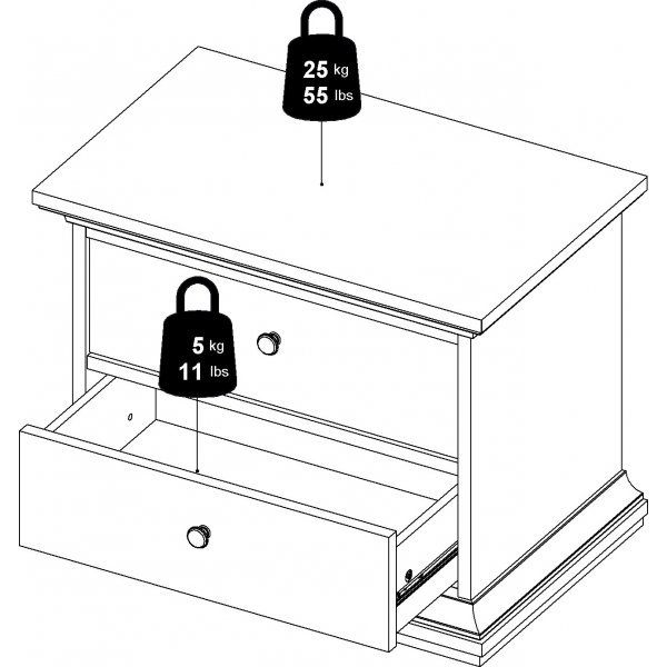 Pariser Nachttisch mit 2 Schubladen - Weiß Pariser Nachttisch mit 2 Schubladen - Weiß