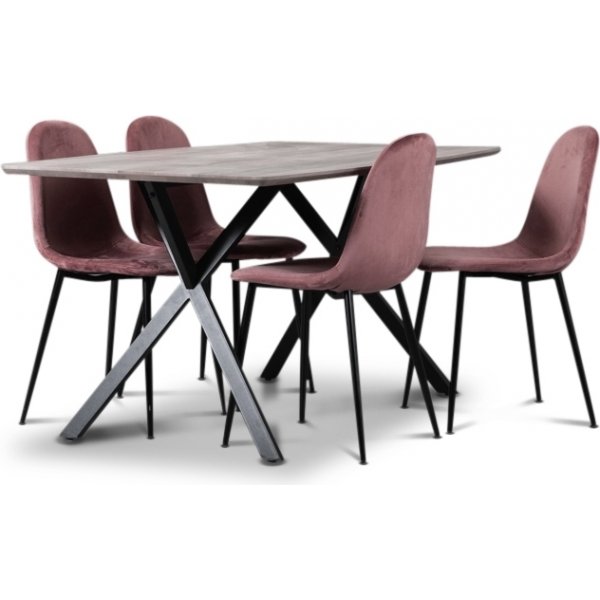 Smokey Essgruppe, Esstisch mit 4 Carisma Samtsthlen - Pink
