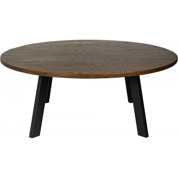 Groer runder Couchtisch Freddy aus braun gelter Eiche mit schwarzen Metallbeinen