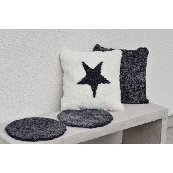 Curly Stuhlkissen Schaffell Dunkelgrau