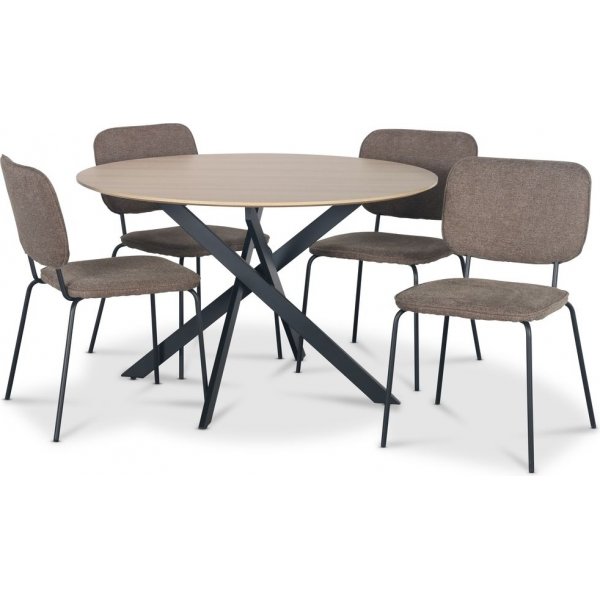 Hogrn Essgruppe 120 cm Tisch aus hellem Holz + 4 Lokrume braune Sthle