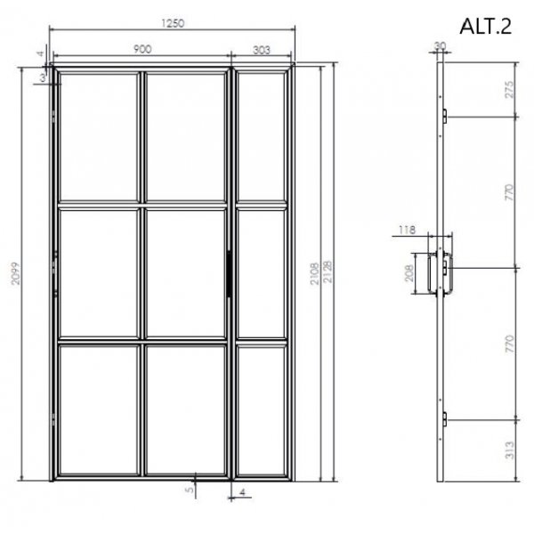 Industri-Glastr Enkel mit Rahmen und eingebautem Fenster - Mae frei whlbar