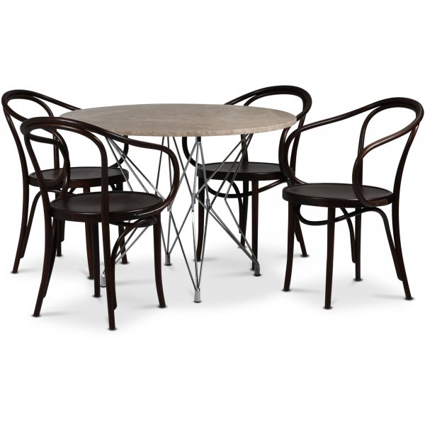 Zoo-Essgruppe 105 cm inkl. 4 Bugholzsthle No30 Classic - Chrom / Beige Empradore