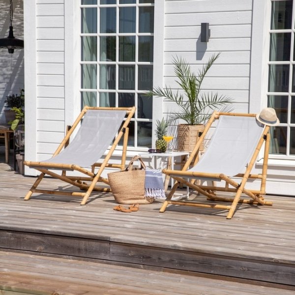 Sonnenliege aus Rohrgeflecht - Grau/Natur Sonnenliege aus Rohrgeflecht - Grau/Natur