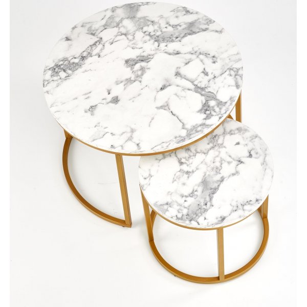 Couchtisch-Set, 2 Stück, Ø38/60 cm - Weißer Marmoreffekt/Gold Couchtisch-Set, 2 Stück, Ø38/60 cm - Weißer Marmoreffekt/Gold