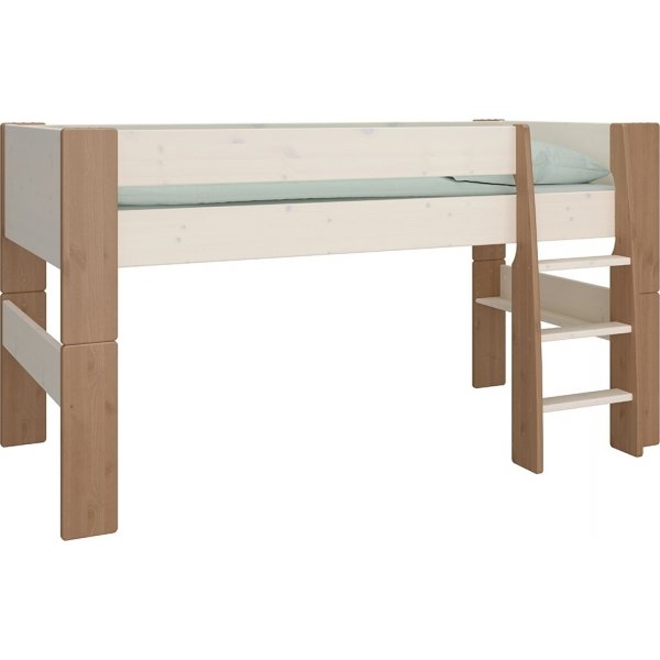 Fr Kinder-Hochbett 90 x 200 cm - Wei/Grau/Braun