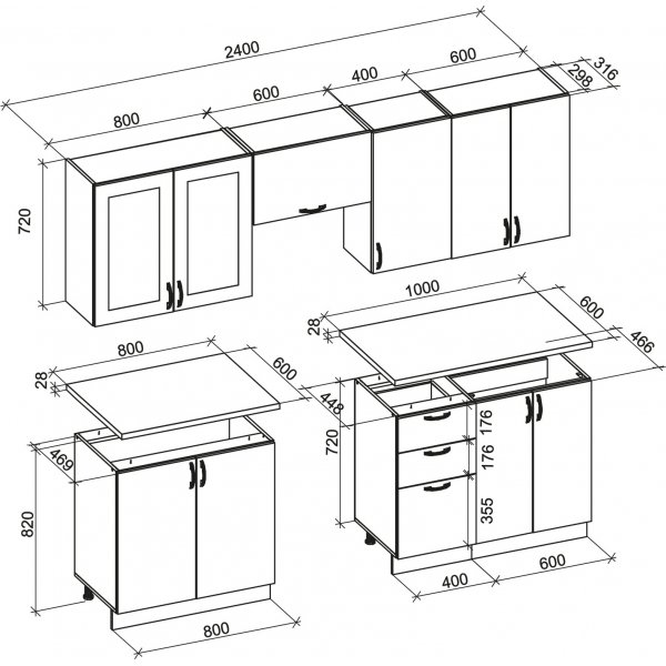 Komplette Kche in 7 Teilen - Wei / Eiche - Elisabeth