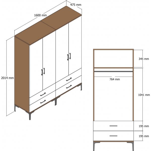 Kumsal Kleiderschrank 14 Walnuss/Wei�