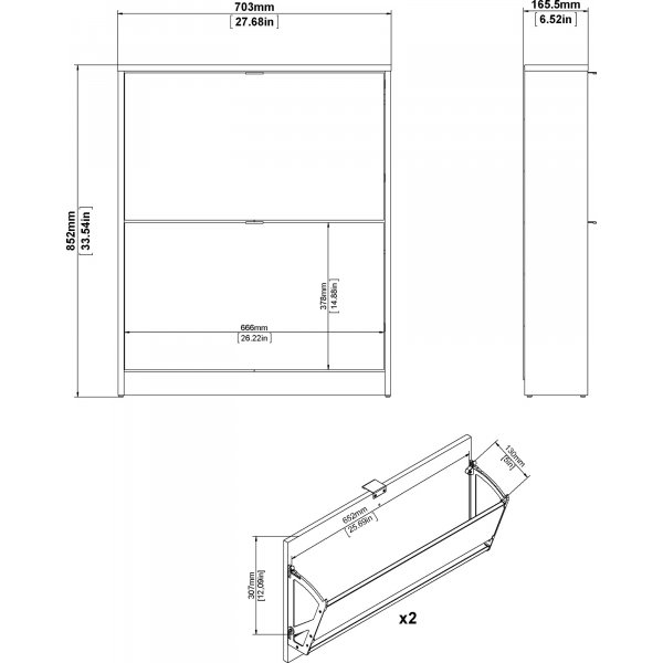 Schuhschrank mit 2 Fächern - Weiß Schuhschrank mit 2 Fächern - Weiß