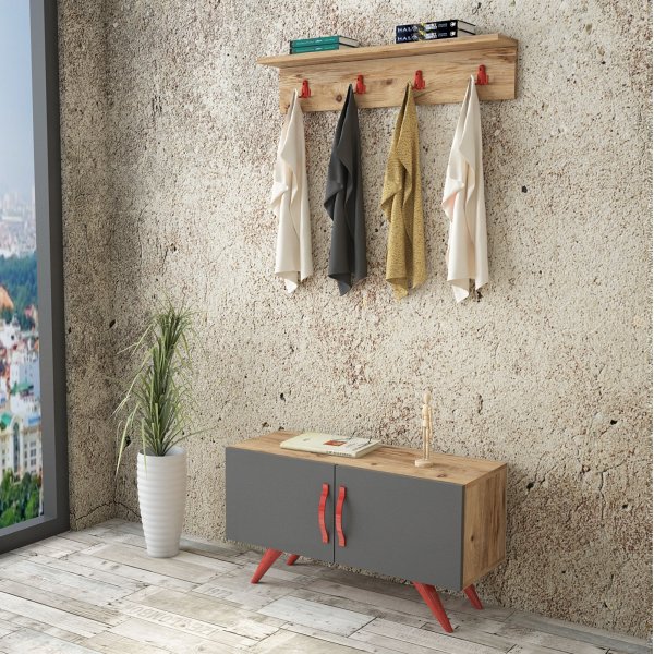 Eclair Flurmöbel - Pinie/Anthrazit/Rot Eclair Flurmöbel - Pinie/Anthrazit/Rot