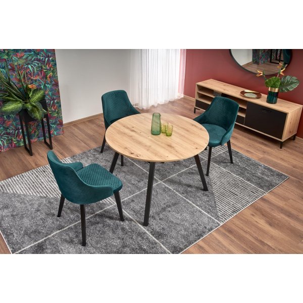 Ausziehbarer runder Esstisch Caliss Ø102-142 cm - Artisan-Eiche/Schwarz Ausziehbarer runder Esstisch Caliss Ø102-142 cm - Artisan-Eiche/Schwarz