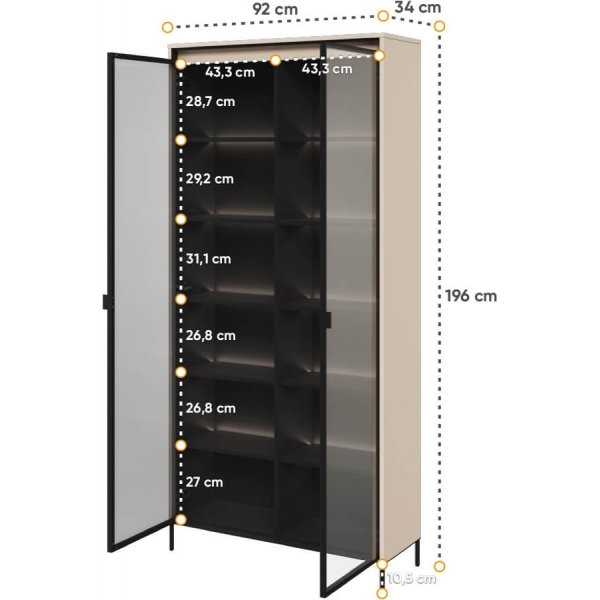 Trendvitrine H196 cm - Beige/Schwarz