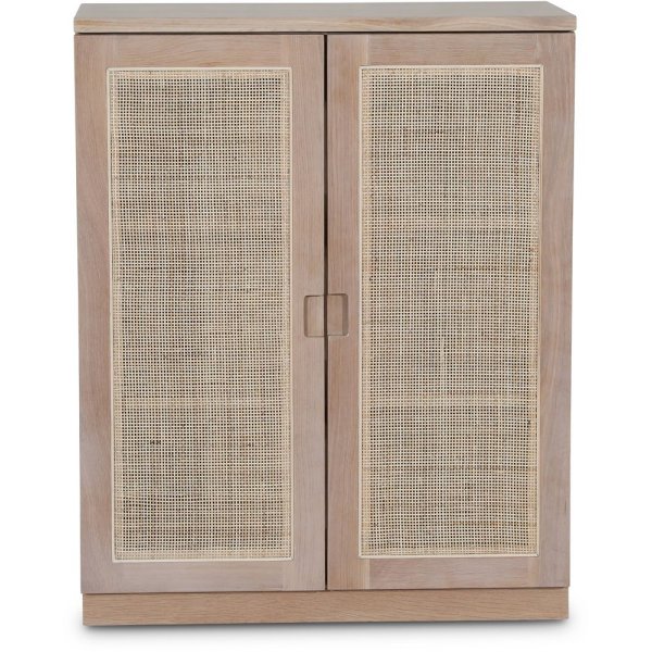 Ebener Schrank in Wei mit Rattantren