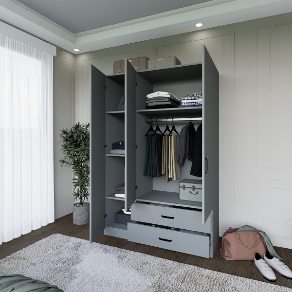 Yaman Kleiderschrank 120 x 45 x 180 cm - Grau